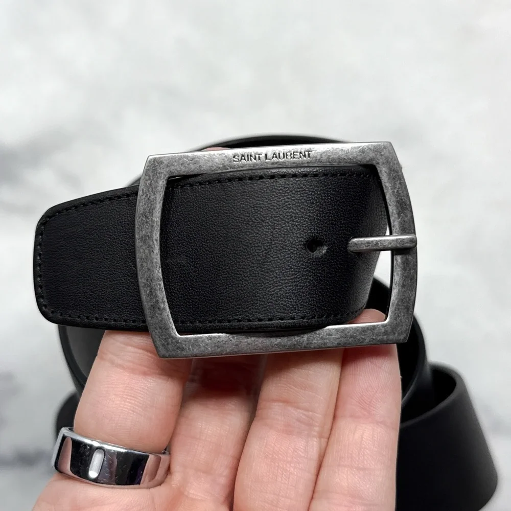 Saint Laurent Oak 100 Buckle Strappy Square Toe Sandal Block Heels Glam Black 36 - Picture 4 of 15